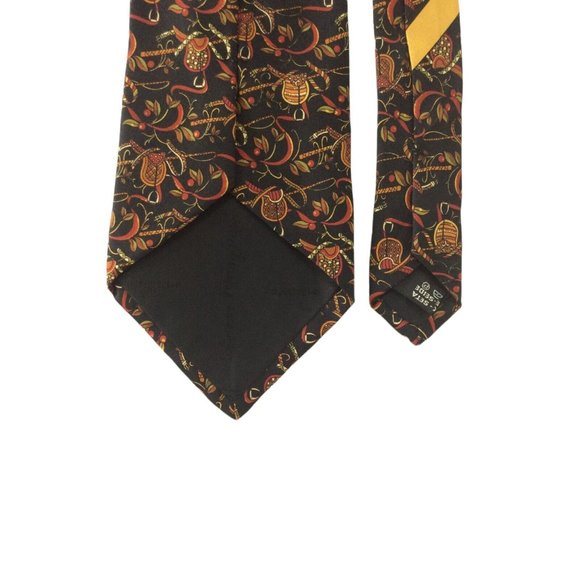 SALVATORE FERRAGAMO Black Riding Accessoire Print Silk Italy Tie 56"/3".3/4 EX. - Picture 3 of 5